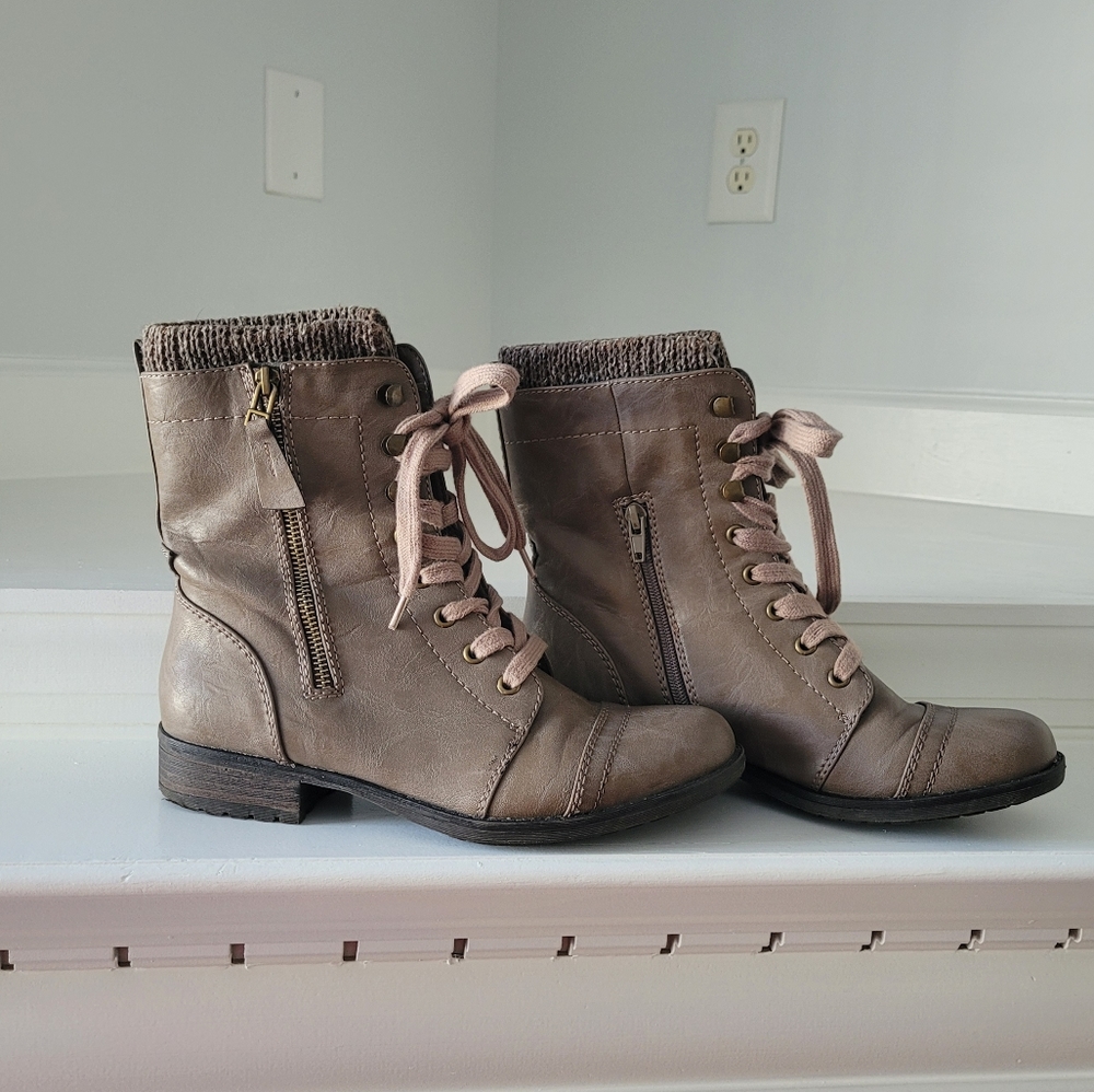 Brown/Gray Boots with Knit Cuff by Limelight Taya